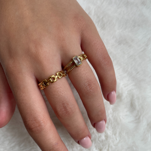 Twisted Chain Ring Met Steentje